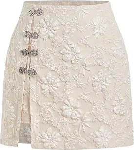 WDIRARA Women's Side Slit Metallic Trim High Waisted Faux Leather Short Skirts