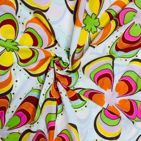 White & Multicolor Floral Print Georgette Fabric