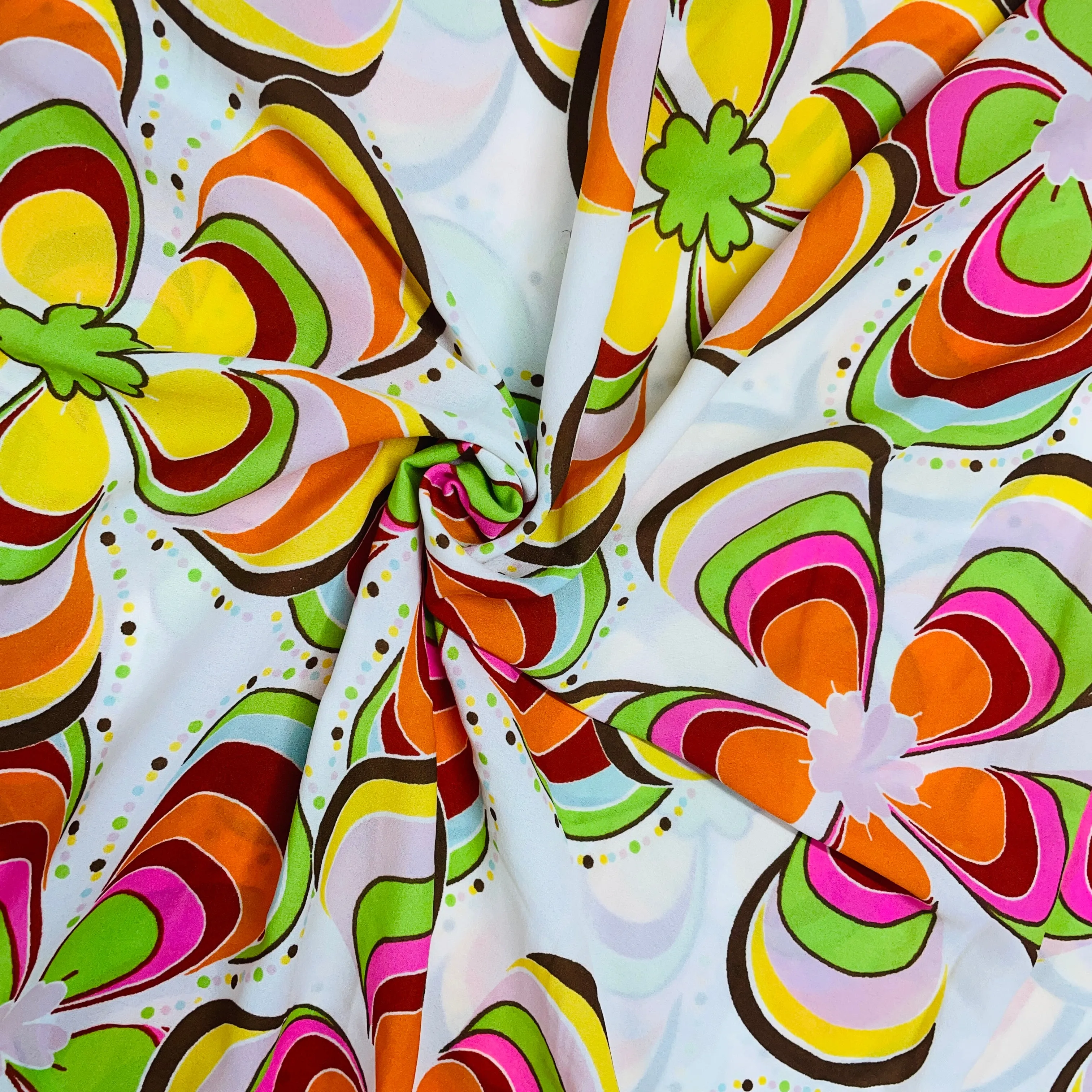 White & Multicolor Floral Print Georgette Fabric