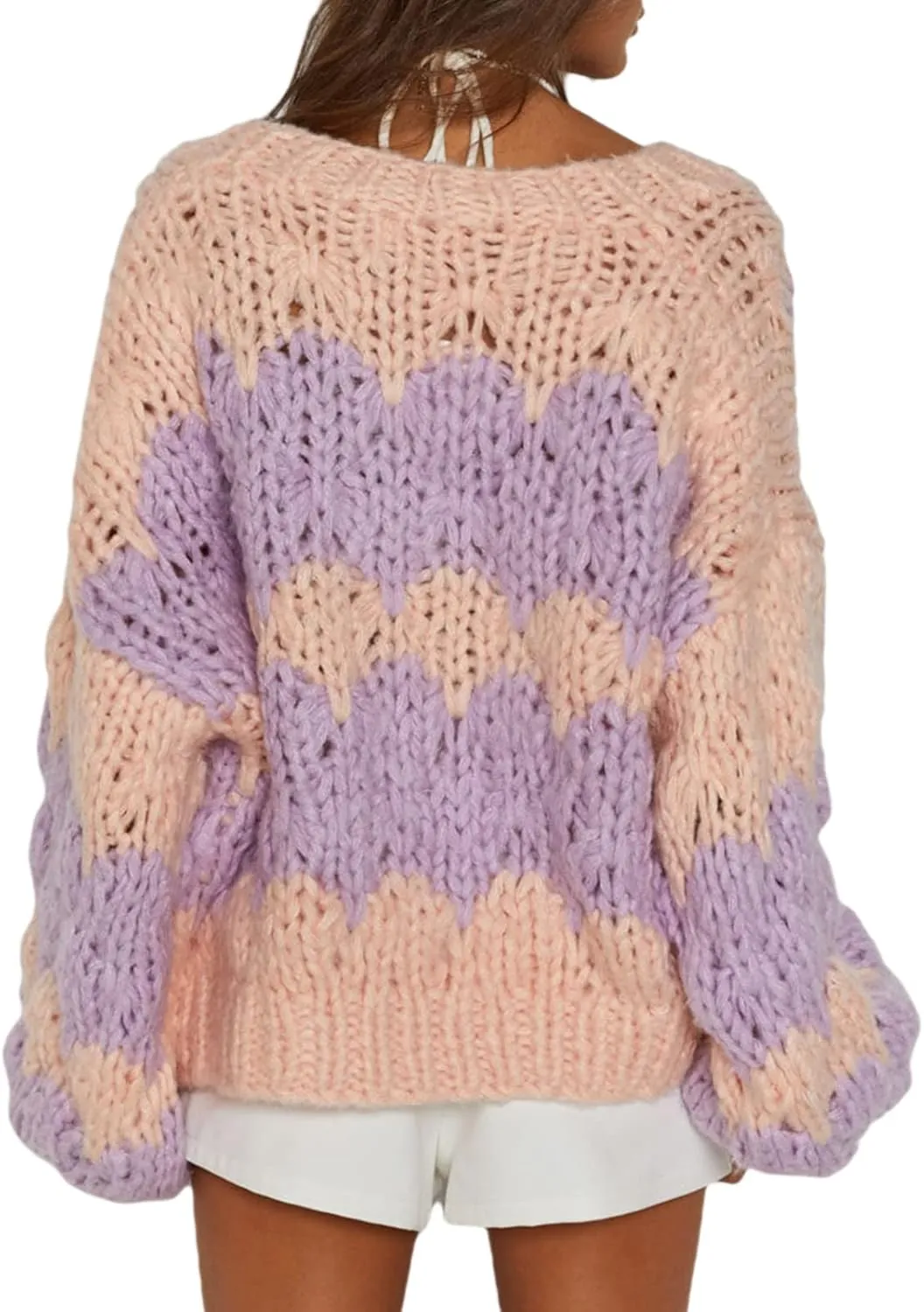 Women Cable Knit Cropped Cardigan Long Lantern Sleeve Open Front Chunky Sweater Oversized Y2k Knitwear Coat