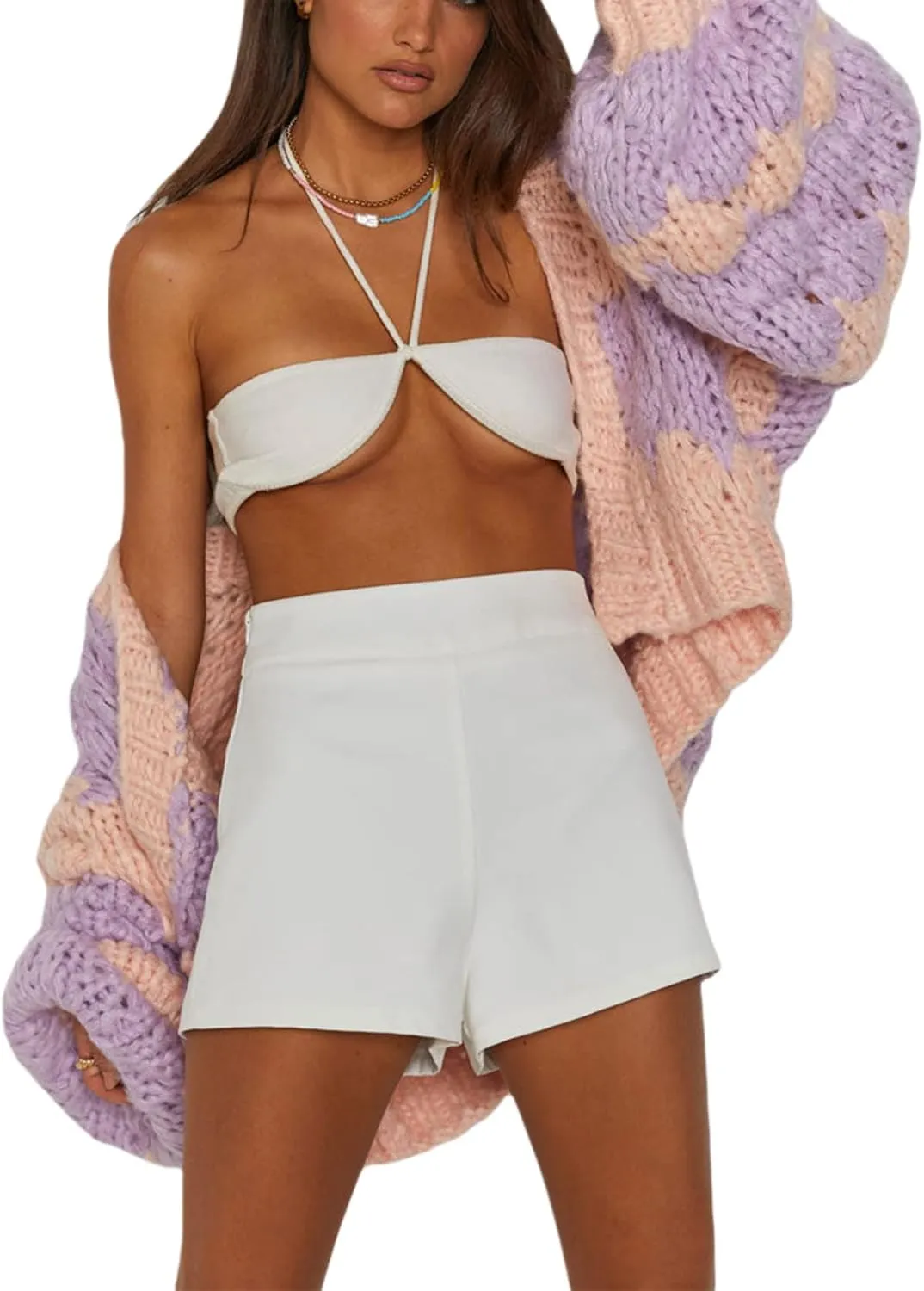 Women Cable Knit Cropped Cardigan Long Lantern Sleeve Open Front Chunky Sweater Oversized Y2k Knitwear Coat