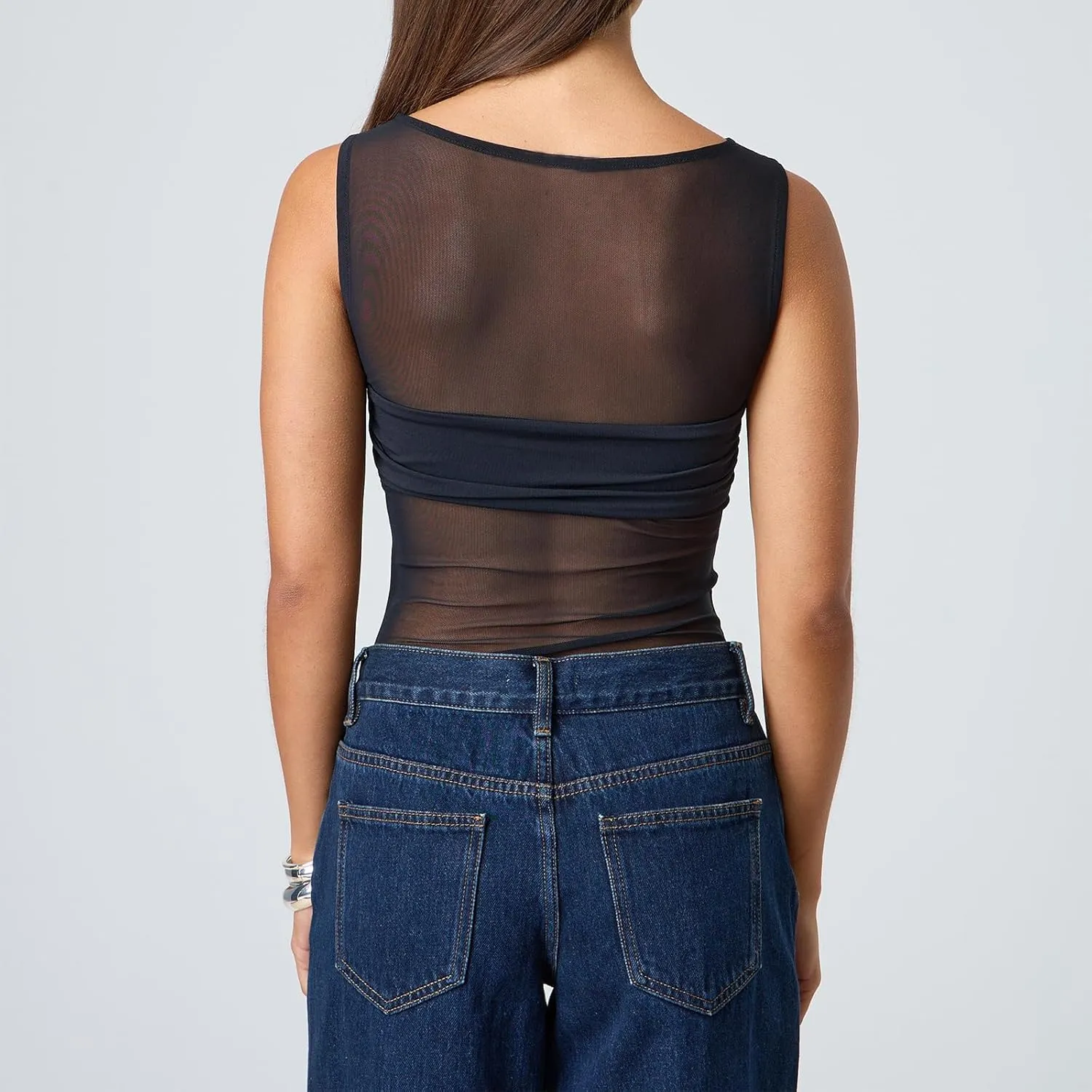 Women Sheer Mesh Tank Top Sleeveless See Through Camisole Layering Undershirt Sexy Summer Y2k Going Out Cami Tops