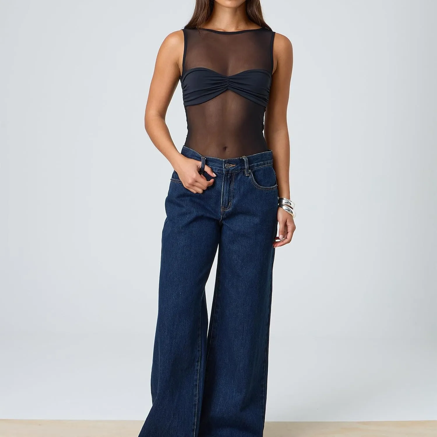 Women Sheer Mesh Tank Top Sleeveless See Through Camisole Layering Undershirt Sexy Summer Y2k Going Out Cami Tops