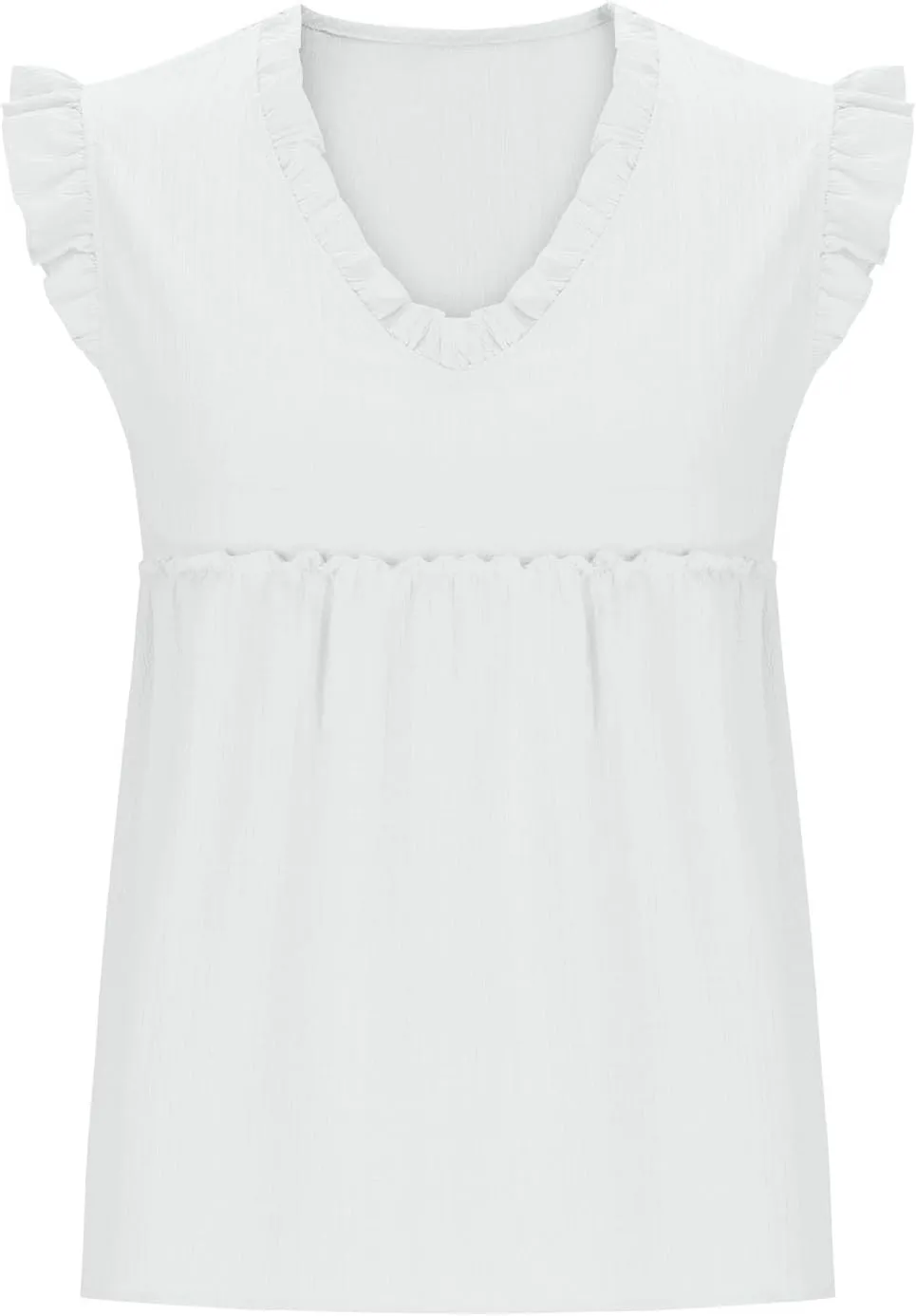 Womens Babydoll Tank Tops V Neck Ruffle Sleeve Pleated Peplum Shirts Summer Casual Boho Flutter Flowy Tank Tops