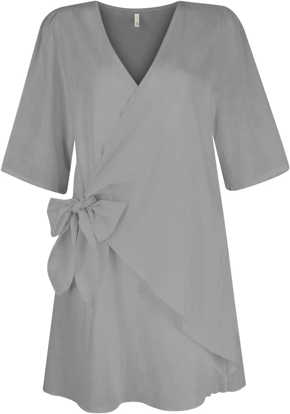 Womens Linen Mini Dress Summer Cross V-Neck Half Sleeve Dresses Casual Lightweight Wrap Tie Waist Bodycon Dresses