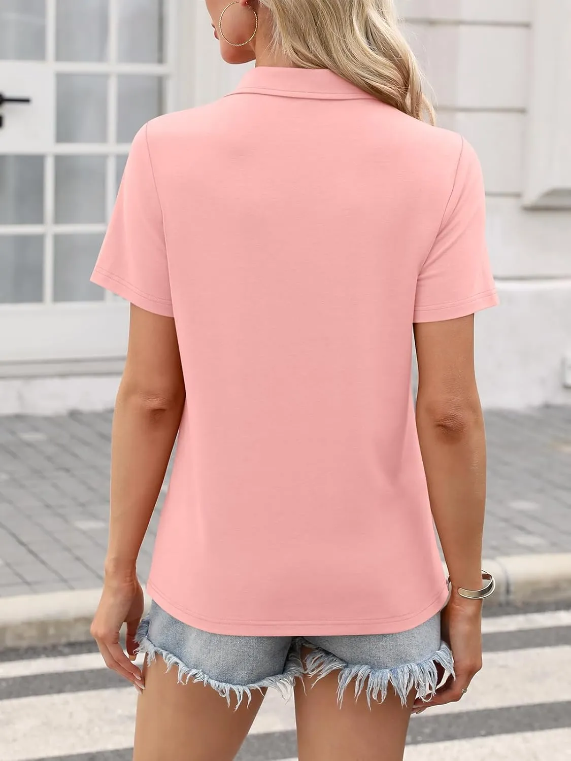 Women's Polo Shirts Short Sleeve V Neck Summer Tops Business Casual Collared Shirts Loose Tees
