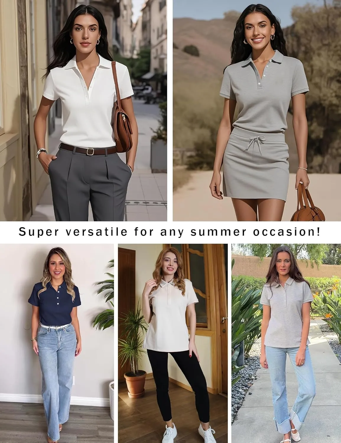 Womens Polo Shirts Summer Business Casual Work Tops Short Sleeve Button Down Collared V Neck Golf Blouse T-Shirt