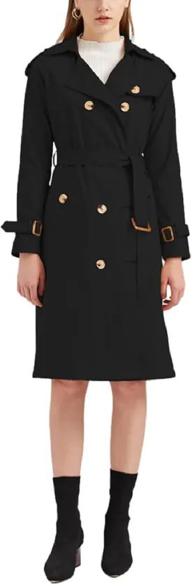 Women's Trench Coats Double Breasted Overcoat Belted Outerwear Jacket