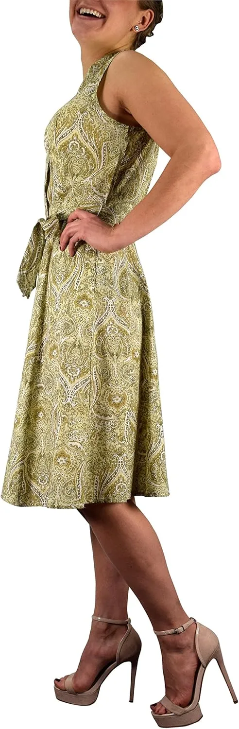 Women's Vintage Retro Button Up A-Line Party Dress with Belt