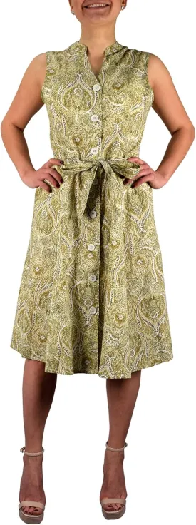 Women's Vintage Retro Button Up A-Line Party Dress with Belt